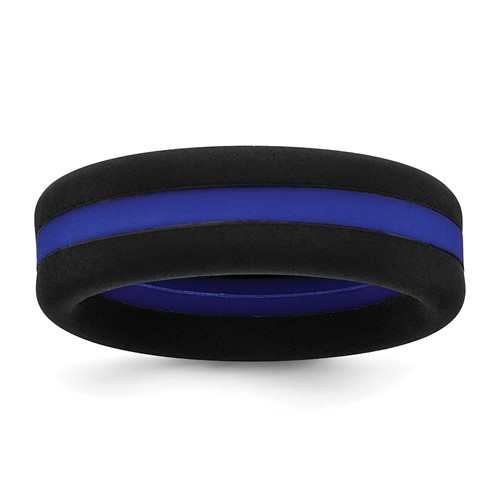 Silicone Black Band with Blue Line Center 7.5mm Flat