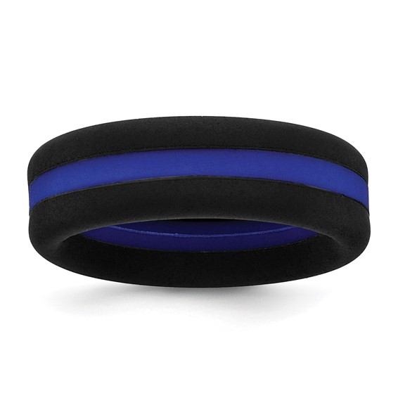 Silicone Black with Blue Line Center 7.5mm Flat Band Size 10
