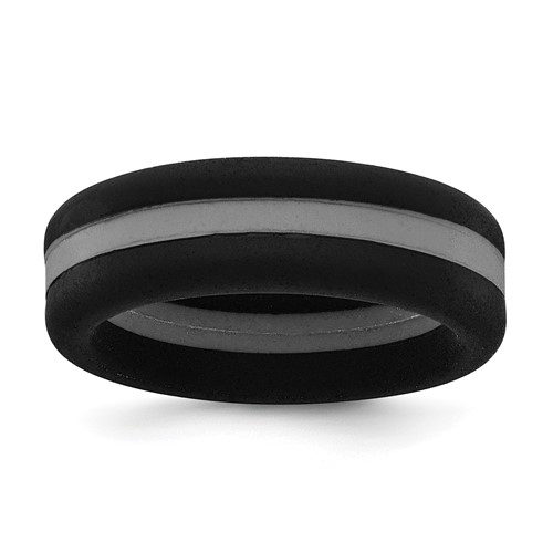 Silicone Black Band with Grey Line Center 7.5mm Flat, Size 11