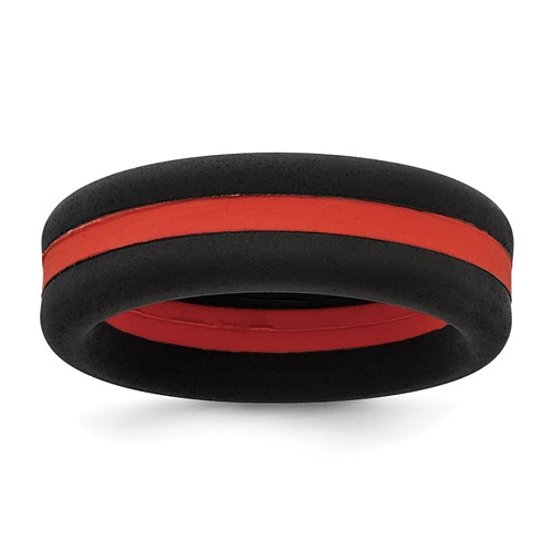 Silicone Black Band with Red Line Center 7.5mm Flat, Size 10