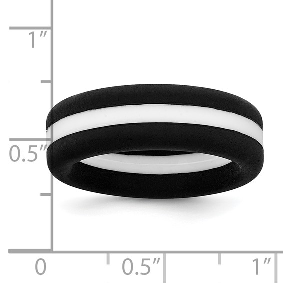 Silicone Black with White Line Center 7.5mm Flat Band Size 10