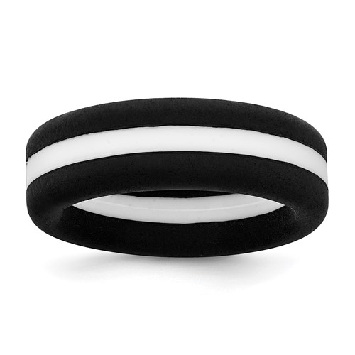 Silicone Black Band with White Line Center 7.5mm Flat, Size 11
