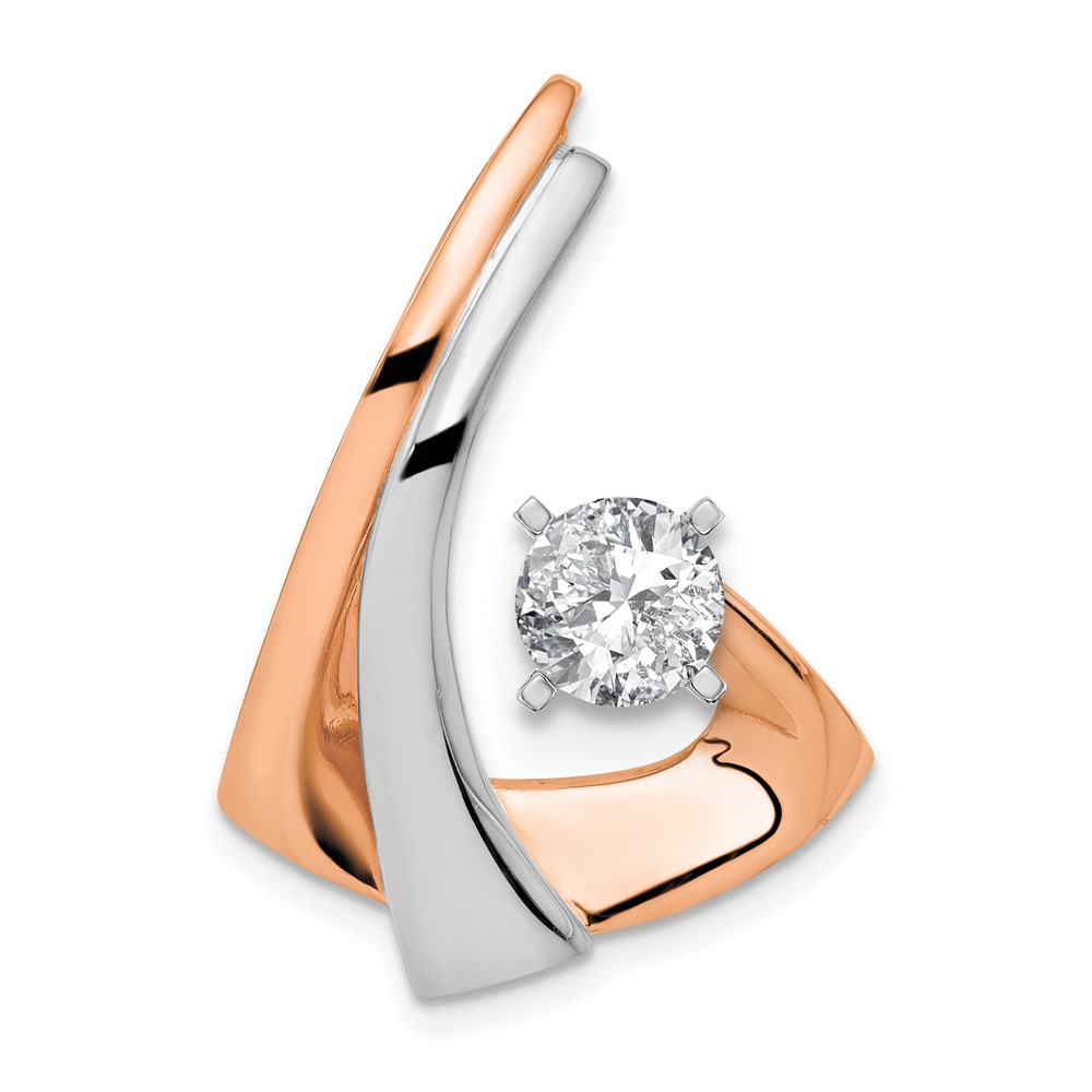 14K Two-tone White and Rose Gold Peg-Set Diamond Slide Mounting Fits Up to 2mm Regular 6mm Fancy Or Reversible Omega