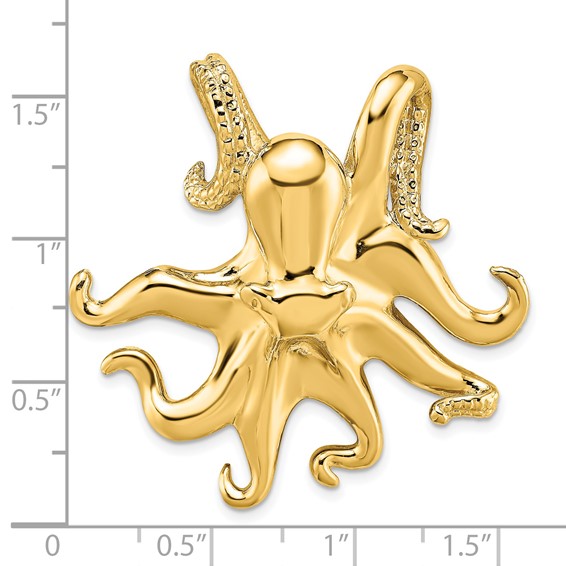 14K Polished and Textured Large Octopus Omega Slide