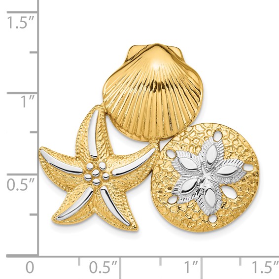 "14k and White Rhodium Scallop, Starfish and Sand Dollar Omega Slide"