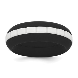 Silicone Black with White Grooved Center 7.50mm Band