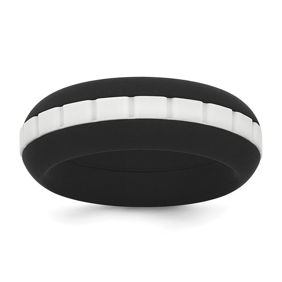 Silicone Black with White Grooved Center 7.50mm Band