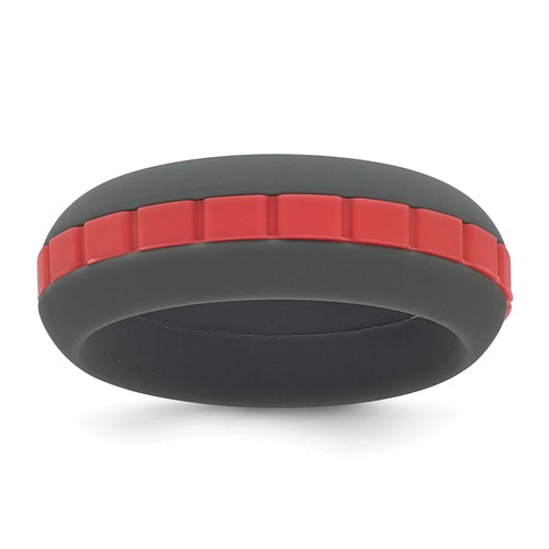 Silicone Grey Band with Red Grooved Center 7.50mm