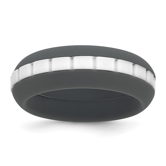 Silicone Grey with White Grooved Center 7.50mm Band
