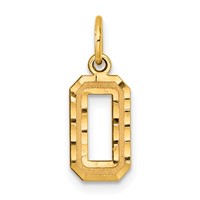 14K Yellow Gold Small Brushed Diamond-cut Number 0 Charm view 1