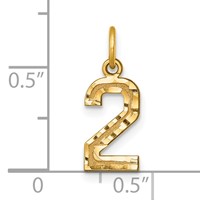 14K Yellow Gold Small Brushed Diamond-cut Number 2 Charm view 4