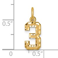 14K Small Brushed Diamond-cut Number 3 Charm view 4