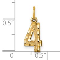 14K Yellow Gold Small Brushed Diamond-cut Number 4 Charm view 4