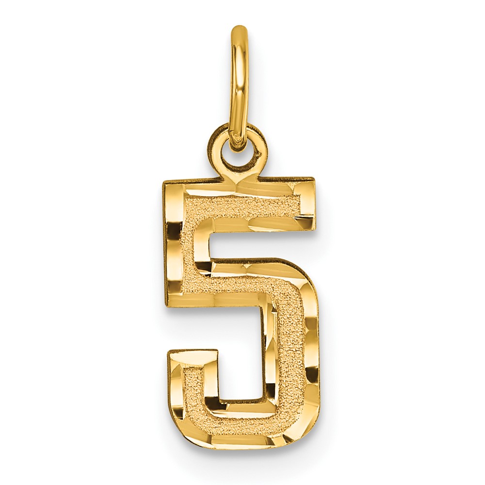 14K Yellow Gold Small Brushed Diamond-cut Number 5 Charm