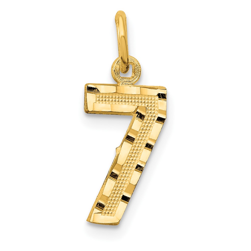 14K Yellow Gold Small Brushed Diamond-cut Number 7 Charm