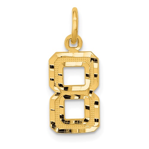 14K Yellow Gold Small Brushed Diamond-cut Number 8 Charm
