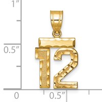 14K Yellow Gold Small Brushed Diamond-cut Number 12 Charm view 2