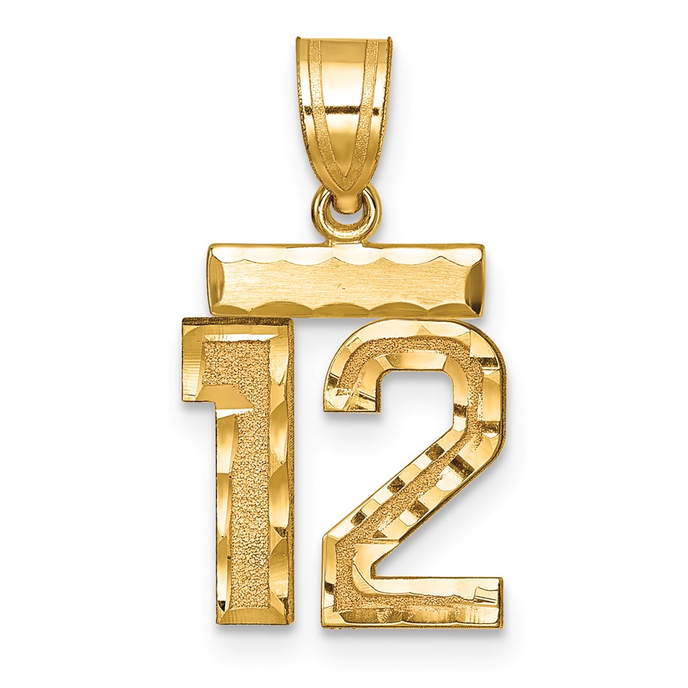14K Yellow Gold Small Brushed Diamond-cut Number 12 Charm