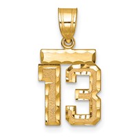 14K Yellow Gold Small Brushed Diamond-cut Number 13 Charm view 1