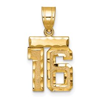 14K Yellow Gold Small Brushed Diamond-cut Number 16 Charm view 1