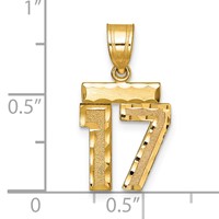 14K Yellow Gold Small Brushed Diamond-cut Number 17 Charm view 3