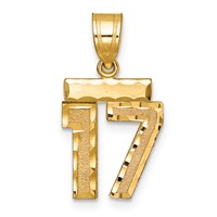14K Yellow Gold Small Brushed Diamond-cut Number 17 Charm view 1