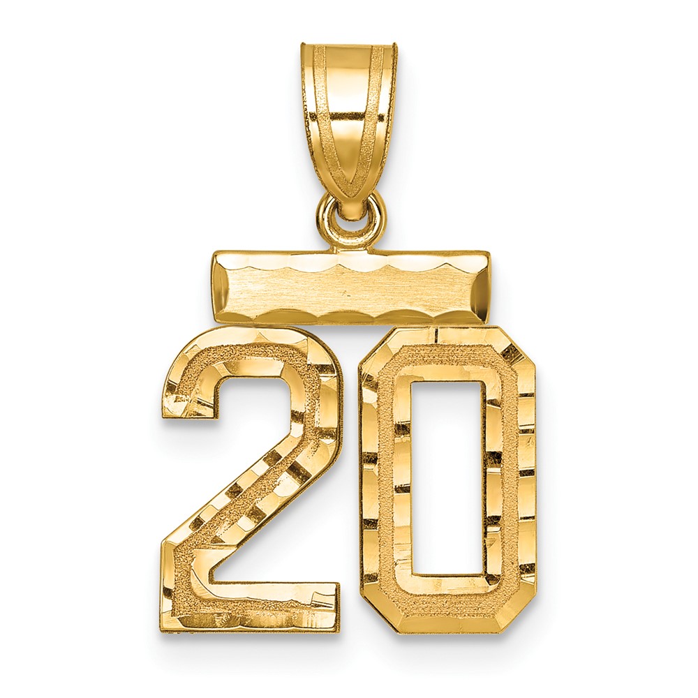 14K Yellow Gold Small Brushed Diamond-cut Number 20 Charm