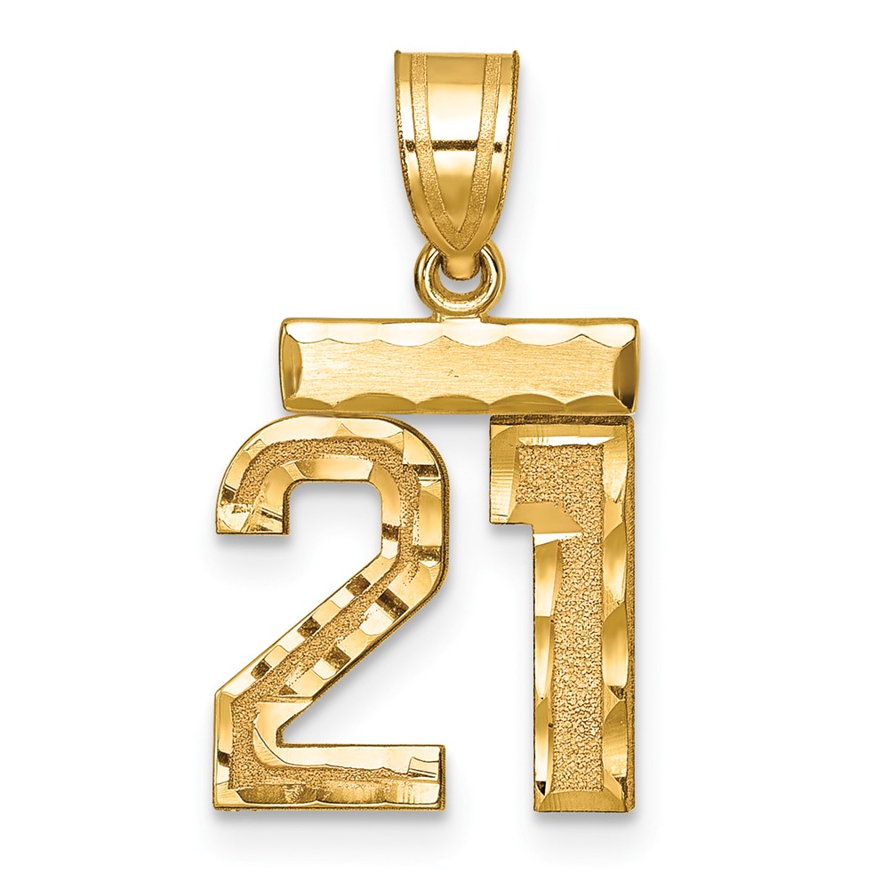 14K Yellow Gold Small Brushed Diamond-cut Number 21 Charm