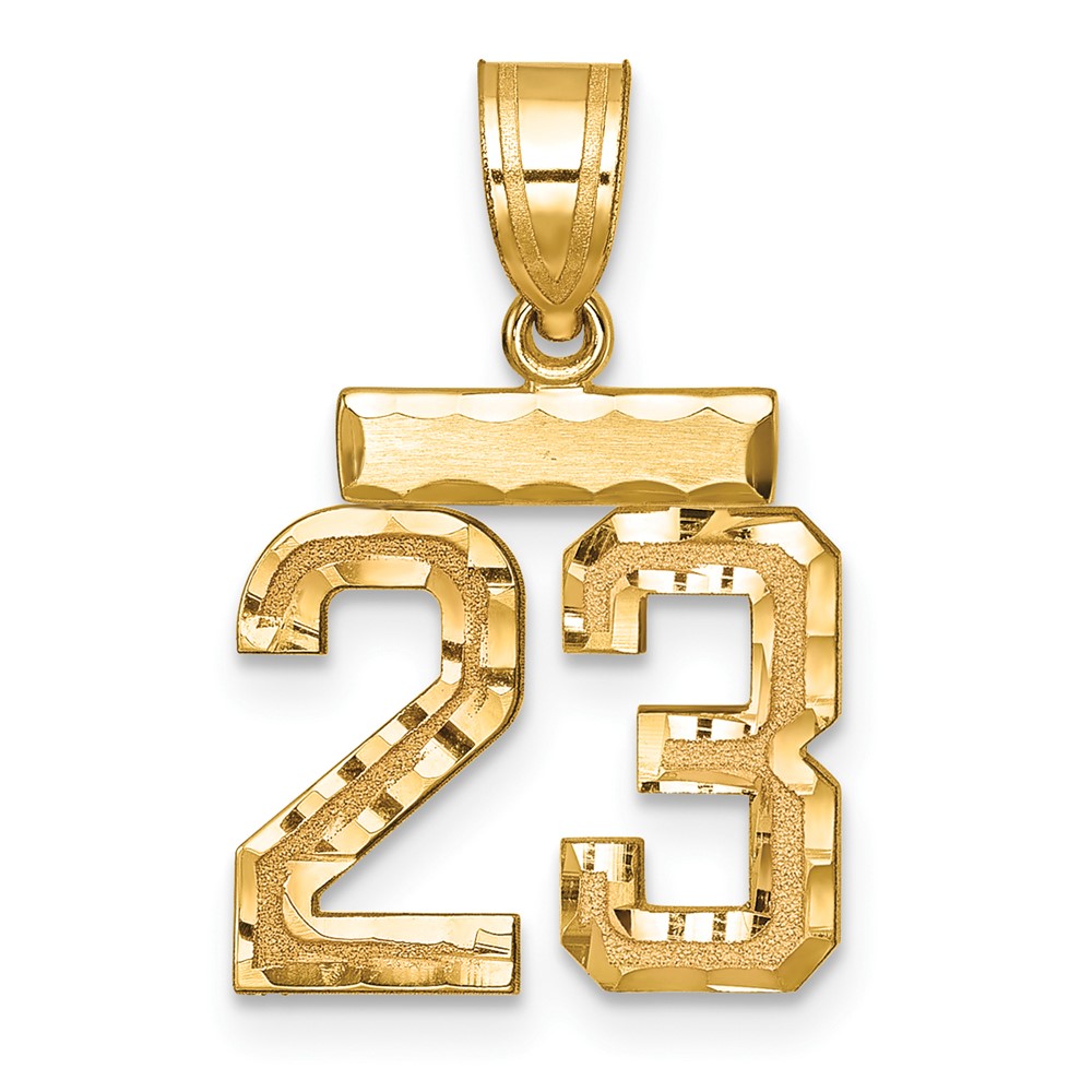 14K Small Brushed Diamond-cut Number 23 Charm