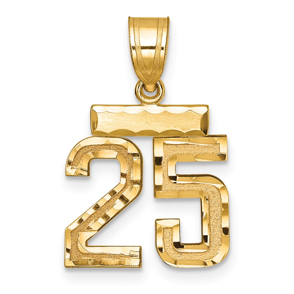 14K Yellow Gold Small Brushed Diamond-cut Number 25 Charm