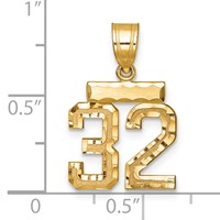 14K Yellow Gold Small Brushed Diamond-cut Number 32 Charm view 3