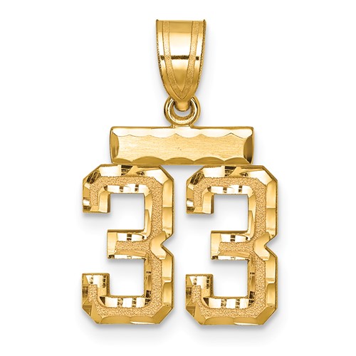 14K Yellow Gold Small Brushed Diamond-cut Number 33 Charm