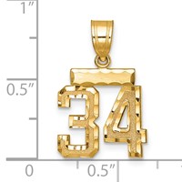 14K Yellow Gold Small Brushed Diamond-cut Number 34 Charm view 2