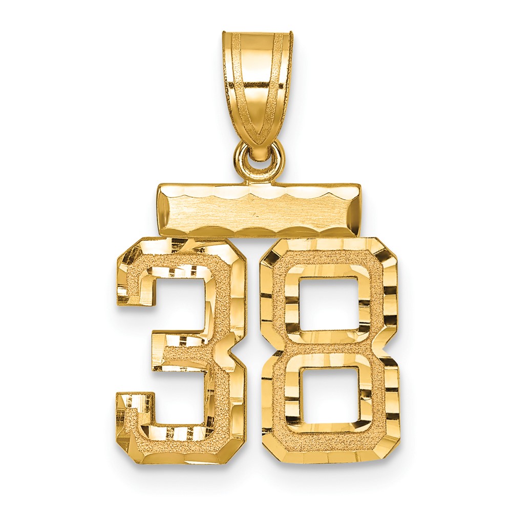 14K Small Brushed Diamond-cut Number 38 Charm