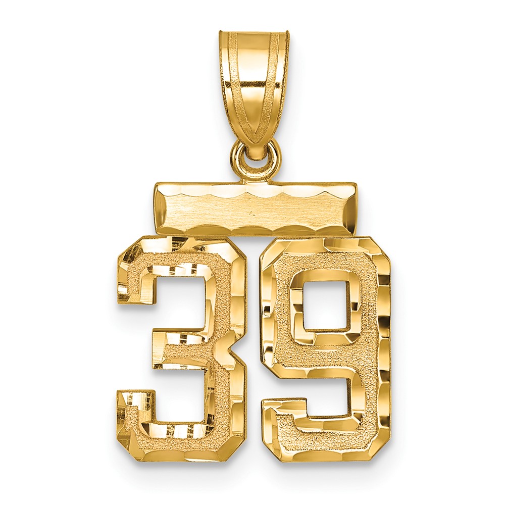 14K Yellow Gold Small Brushed Diamond-cut Number 39 Charm