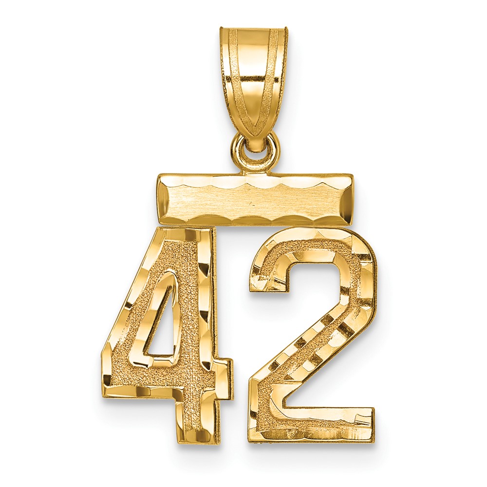 14K Yellow Gold Small Brushed Diamond-cut Number 42 Charm