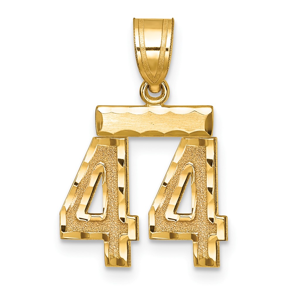 14K Small Brushed Diamond-cut Number 44 Charm
