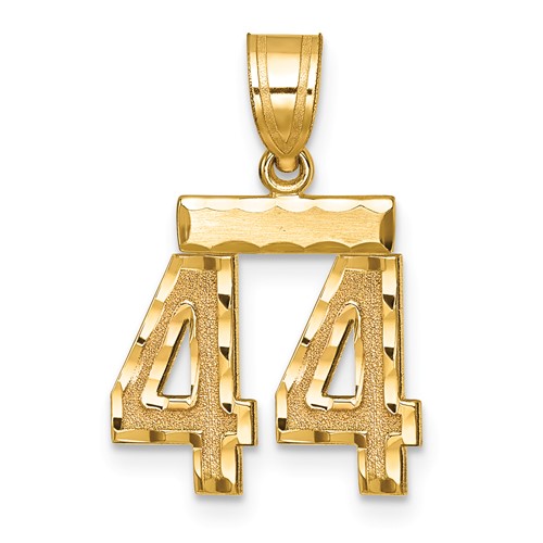 14K Yellow Gold Small Brushed Diamond-cut Number 44 Charm