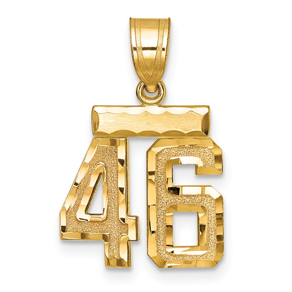 14K Yellow Gold Small Brushed Diamond-cut Number 46 Charm