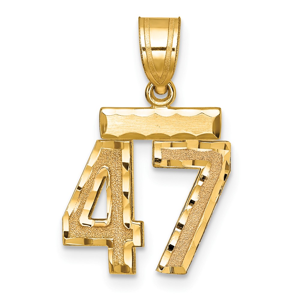 14K Yellow Gold Small Brushed Diamond-cut Number 47 Charm