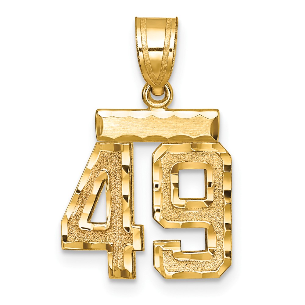 14K Yellow Gold Small Brushed Diamond-cut Number 49 Charm