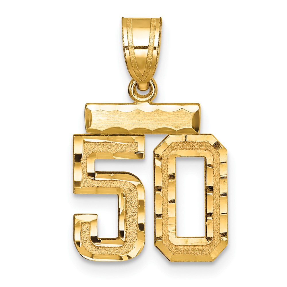 14K Yellow Gold Small Brushed Diamond-cut Number 50 Charm