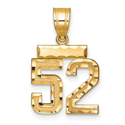 14K Yellow Gold Small Brushed Diamond-cut Number 52 Charm
