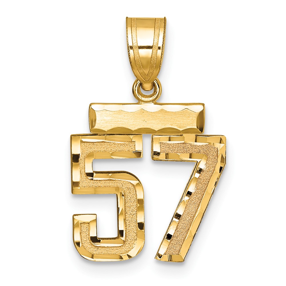 14K Yellow Gold Small Brushed Diamond-cut Number 57 Charm