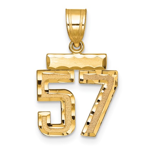14K Yellow Gold Small Brushed Diamond-cut Number 57 Charm