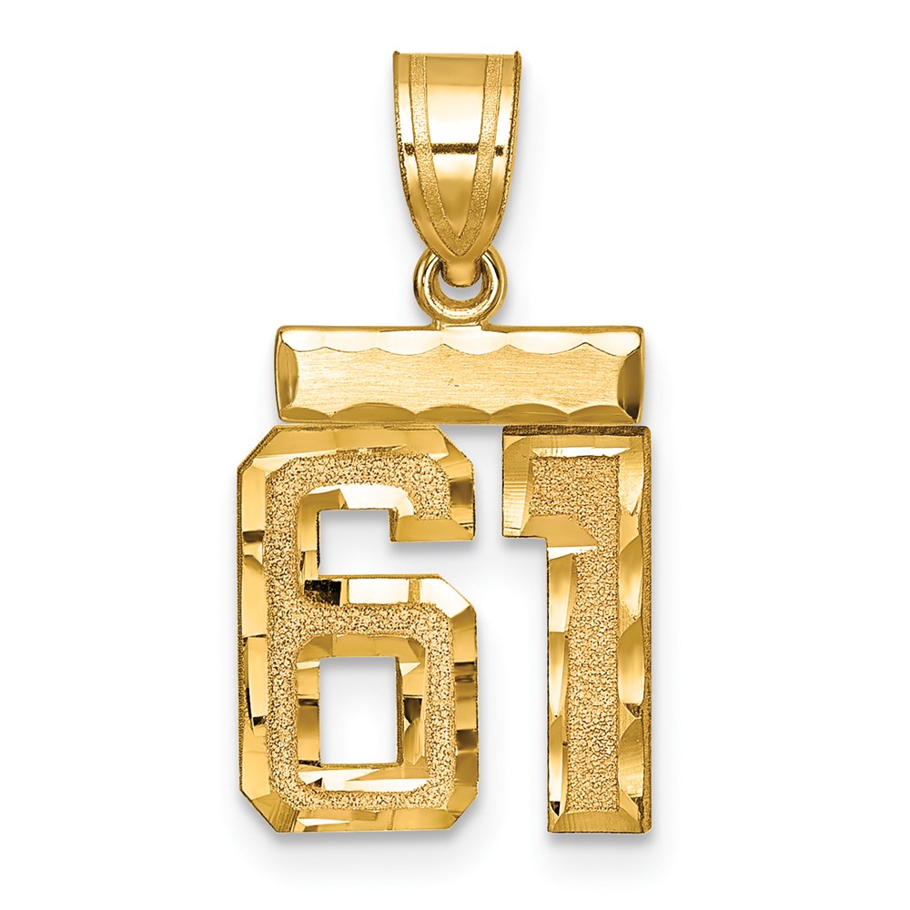14K Yellow Gold Small Brushed Diamond-cut Number 61 Charm