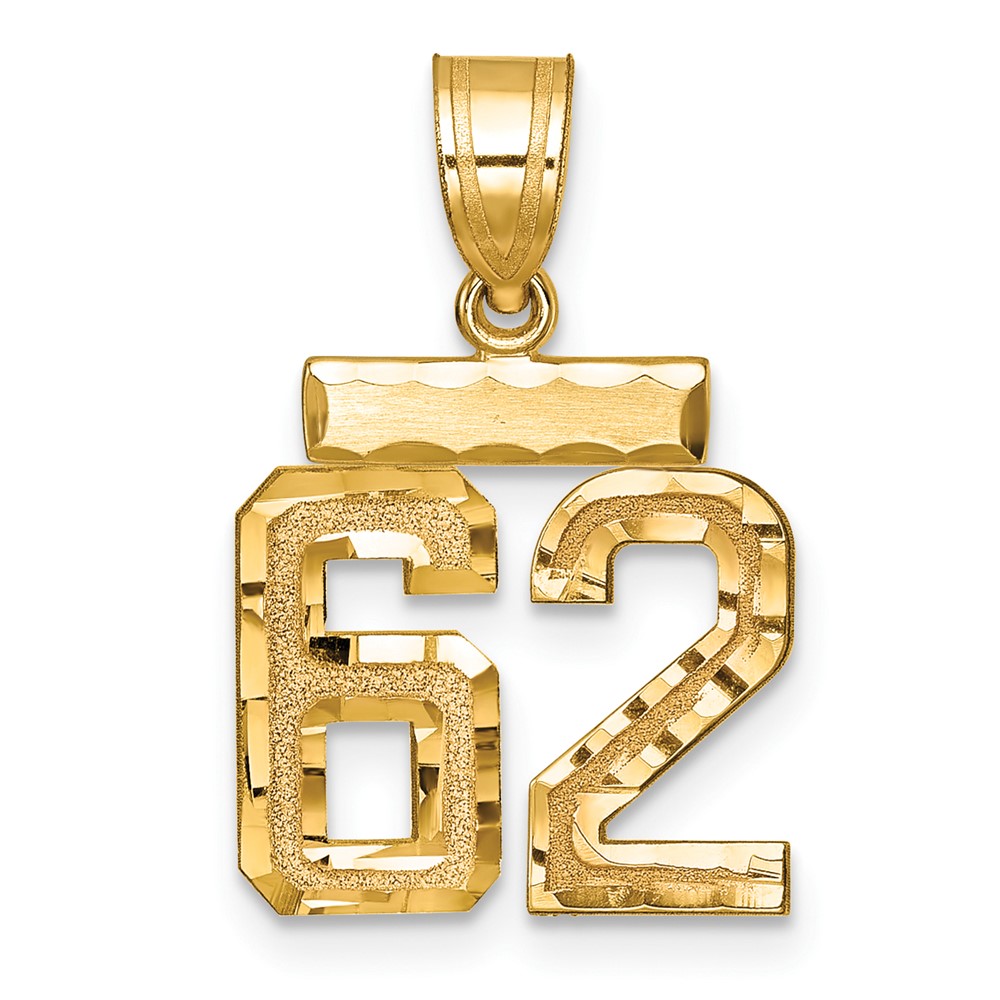14K Small Brushed Diamond-cut Number 62 Charm