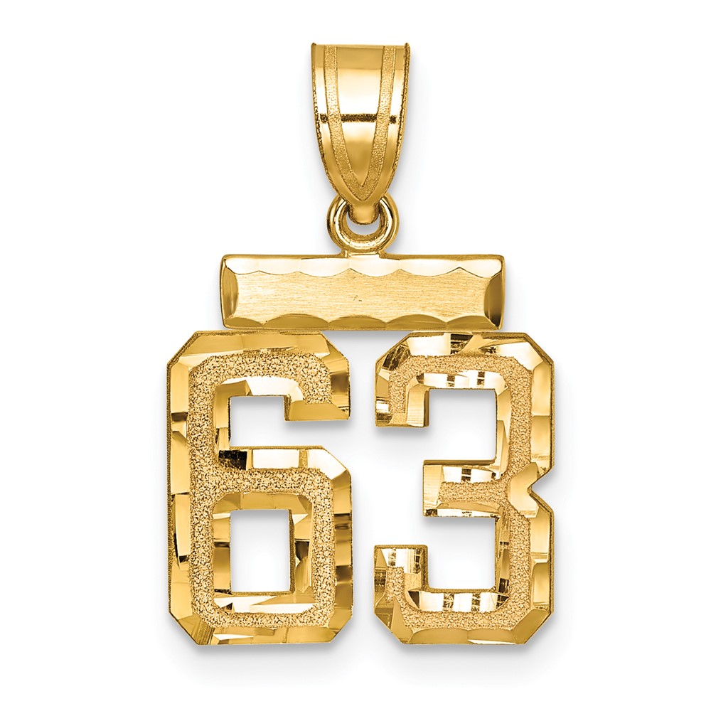 14K Yellow Gold Small Brushed Diamond-cut Number 63 Charm