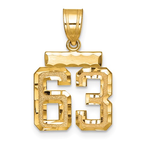 14K Yellow Gold Small Brushed Diamond-cut Number 63 Charm