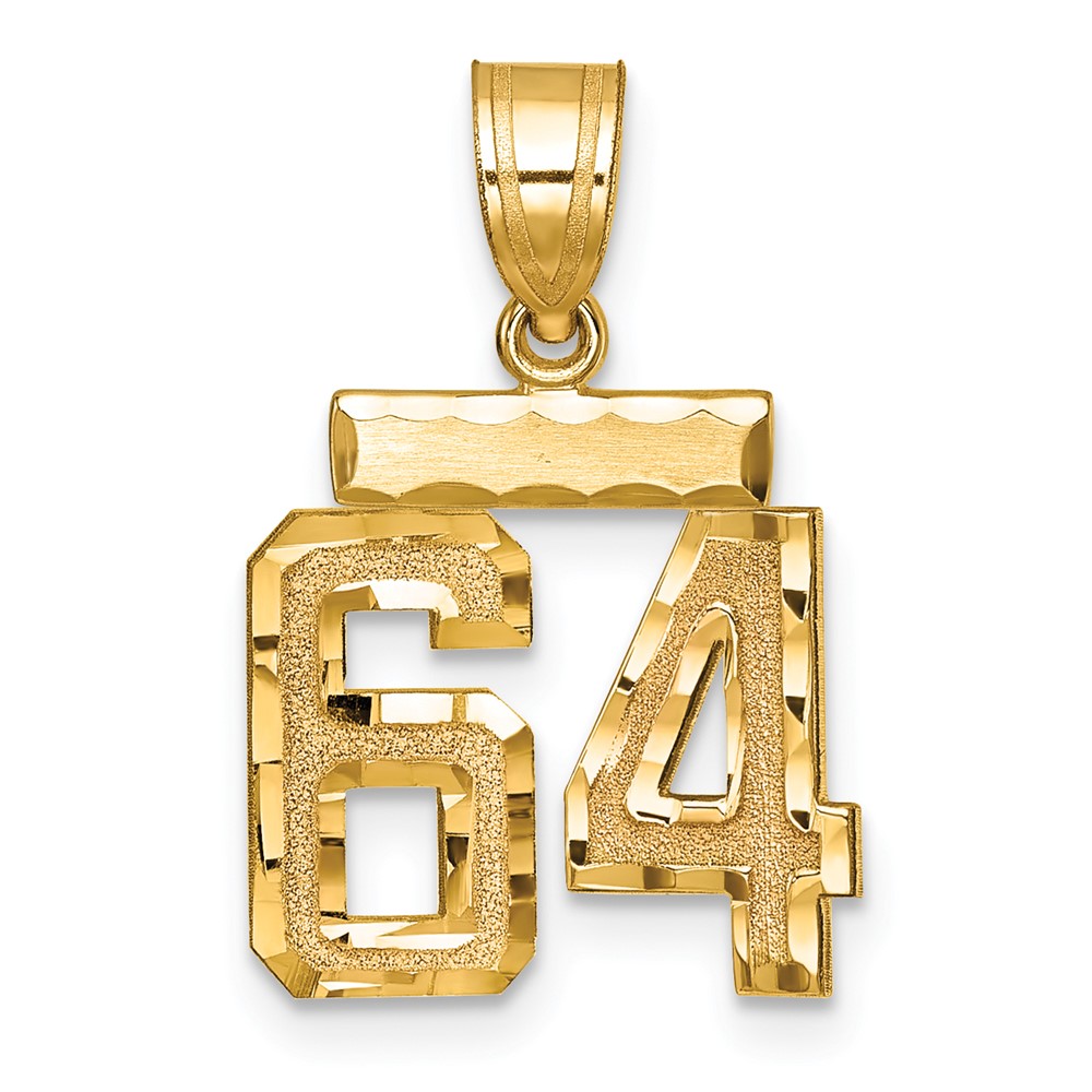 14K Yellow Gold Small Brushed Diamond-cut Number 64 Charm